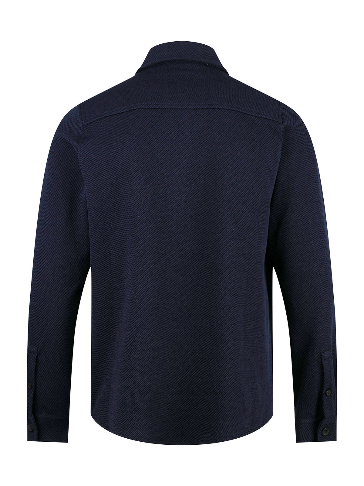 Men's navy shirt with button-up front.