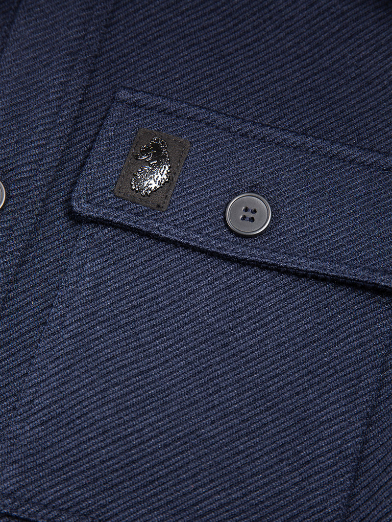 Haines Textured Cotton Long Sleeve Shirt - Navy
