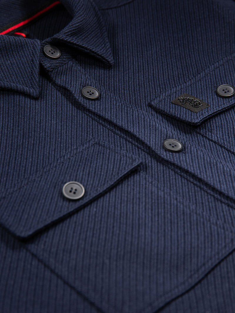 Haines Textured Cotton Long Sleeve Shirt - Navy