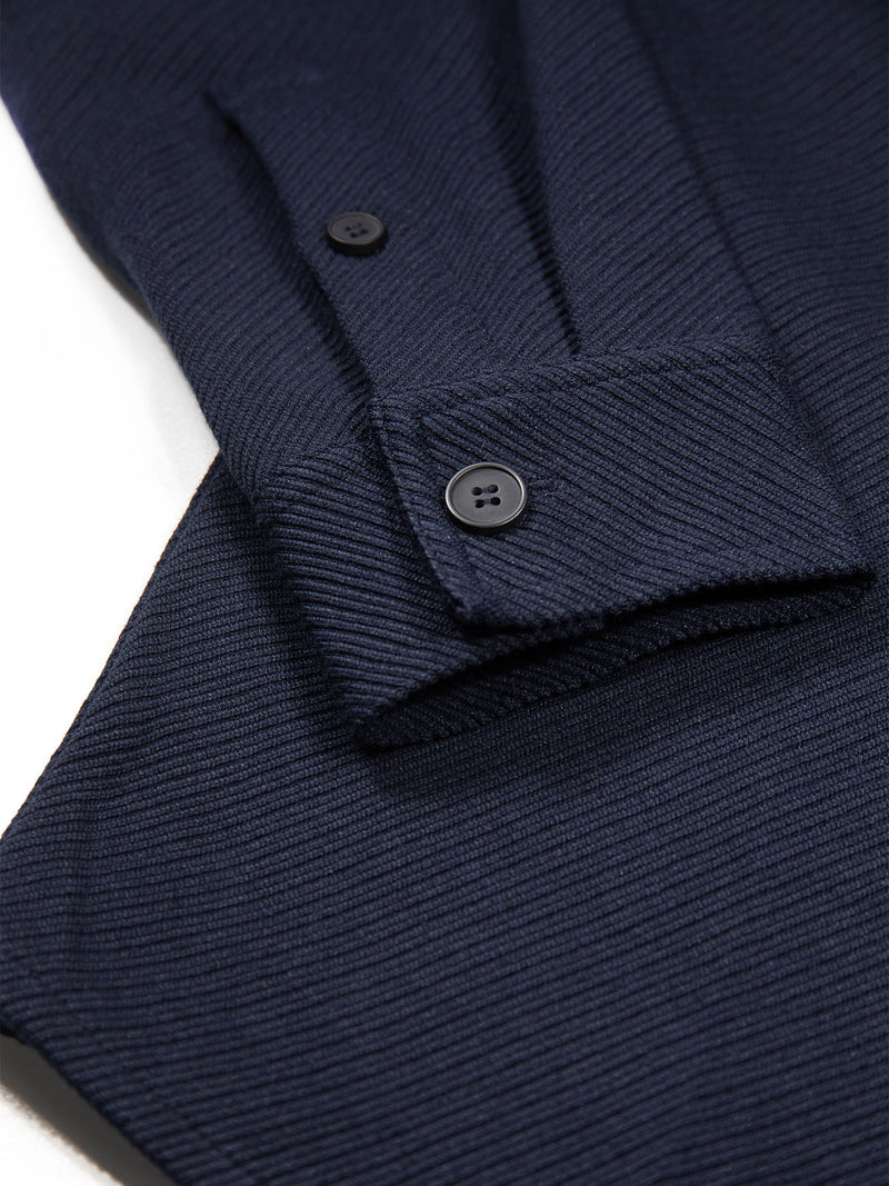 Haines Textured Cotton Long Sleeve Shirt - Navy