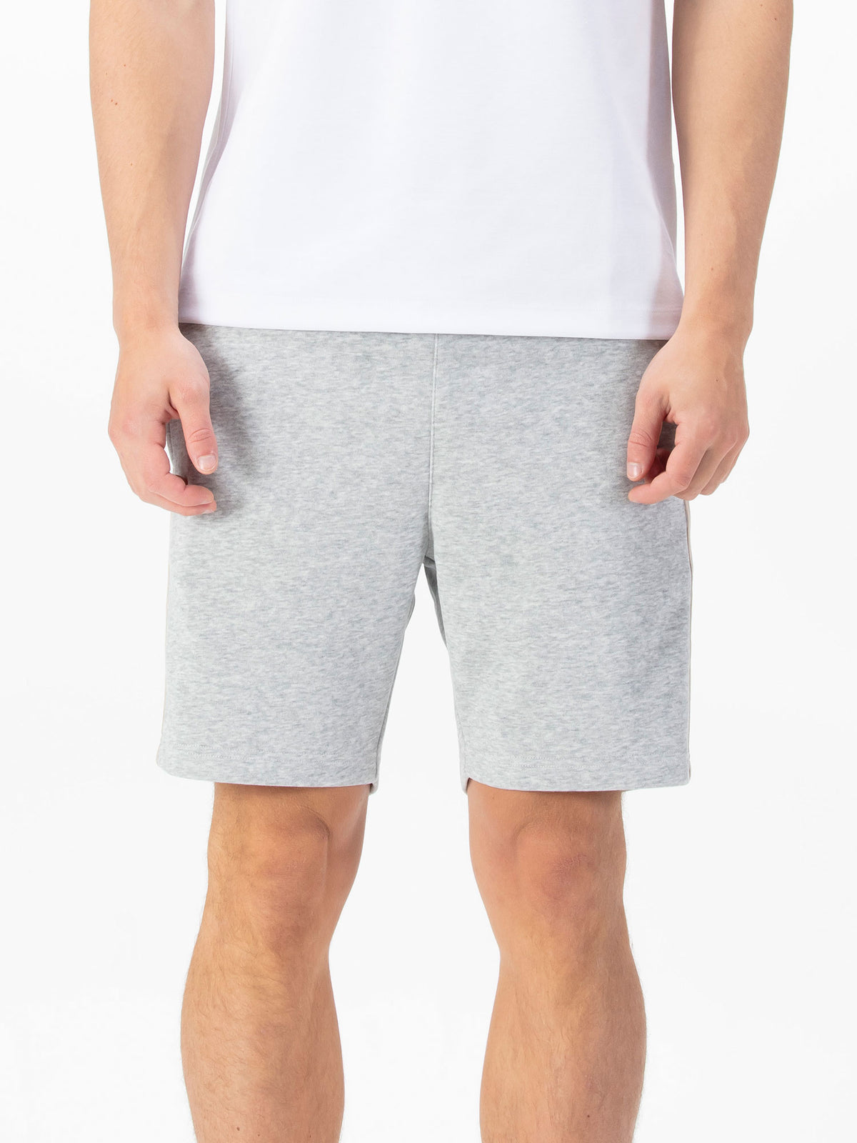 Men's grey shorts with drawstring waistband.