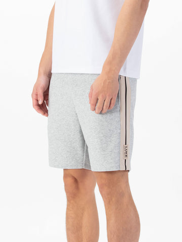 Men's grey shorts with drawstring waistband.