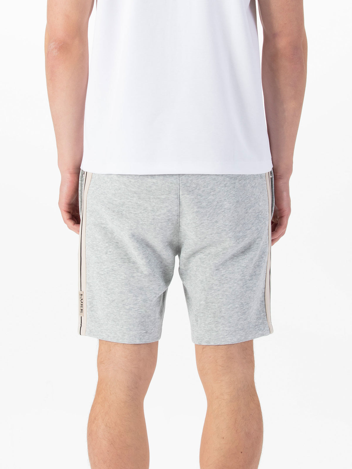 Men's grey shorts with drawstring waistband.