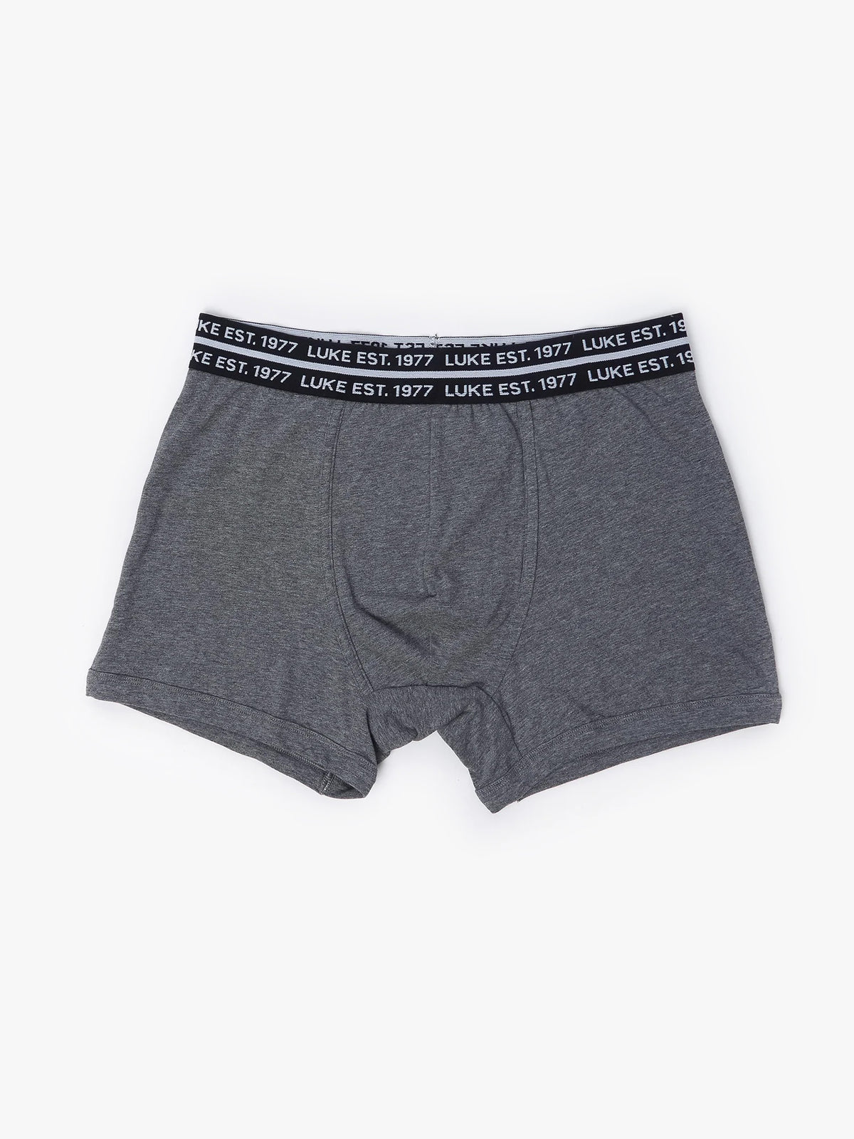 Grey LUKE 1977 Captain cotton boxers with LUKE EST. 1977 waistband, front view