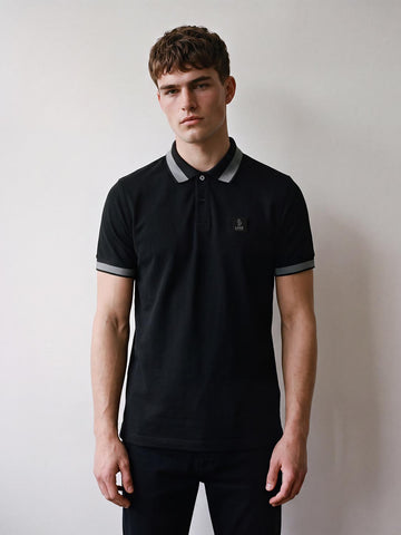 Makati Cotton Pique Polo Shirt - Black/Silver
