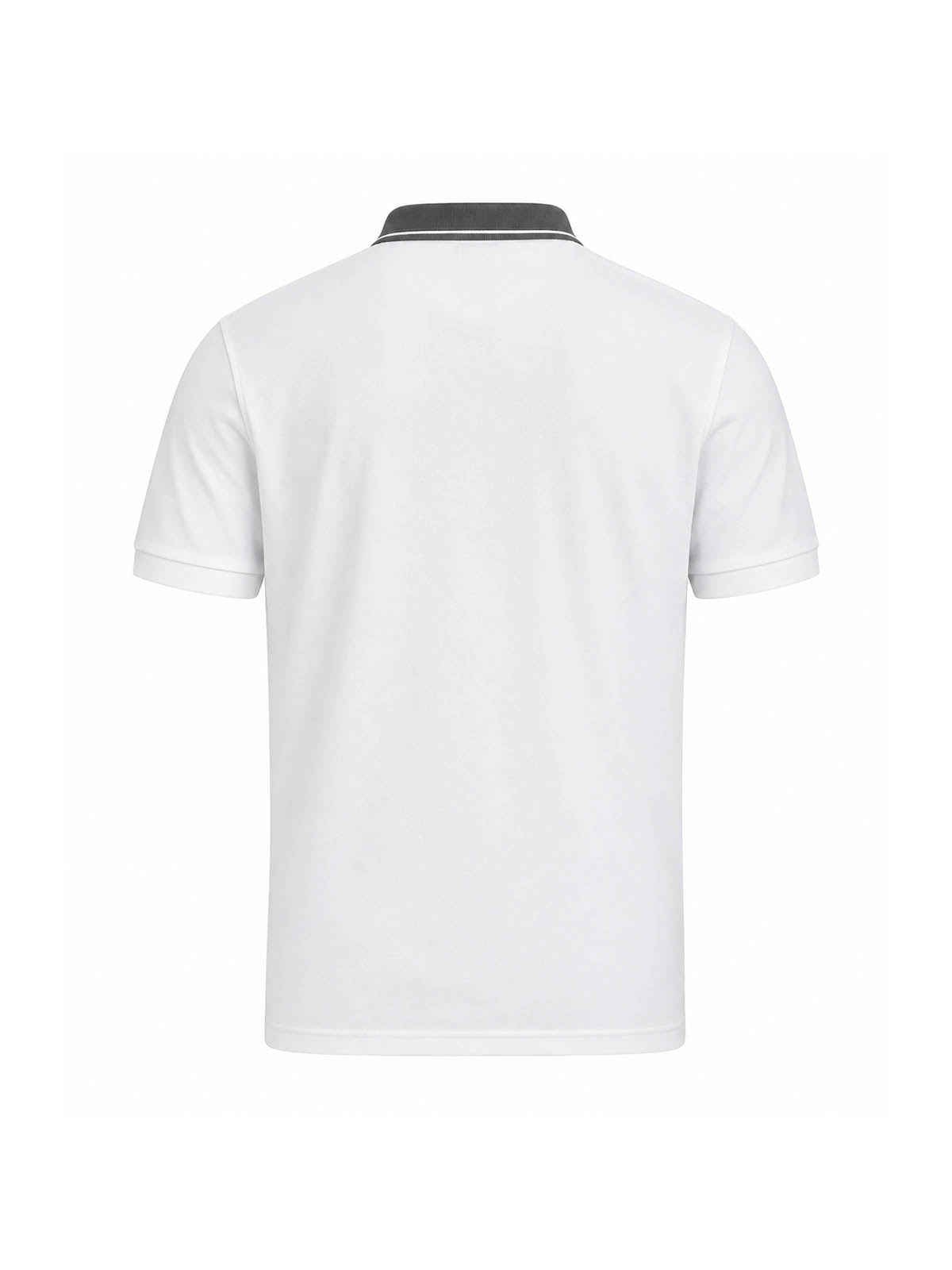 Back of white LUKE 1977 Leo pique polo shirt with concrete grey collar