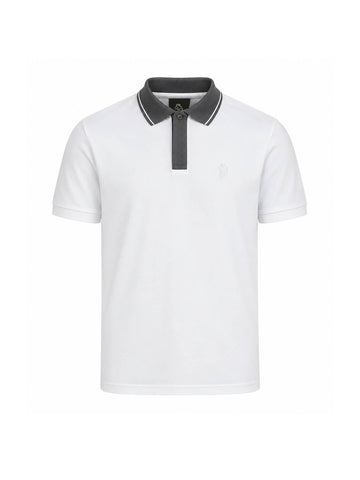 LUKE 1977 Leo men's pique polo shirt in white with contrast concrete grey collar and placket