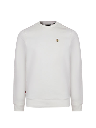 Men's grey sweatshirt with crew neck, front view