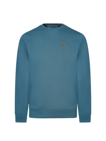 Men's blue sweatshirt with crew neck, front view