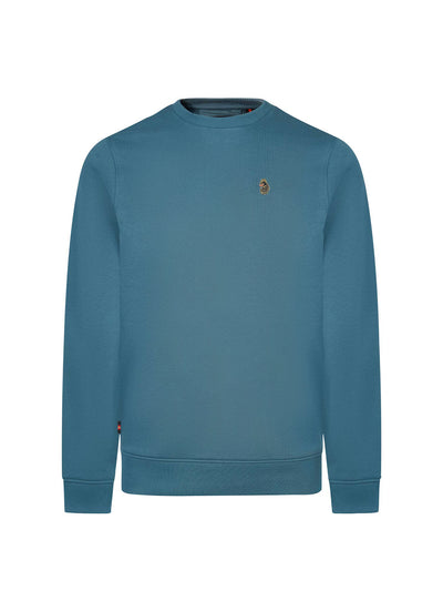 Men's blue sweatshirt with crew neck, front view
