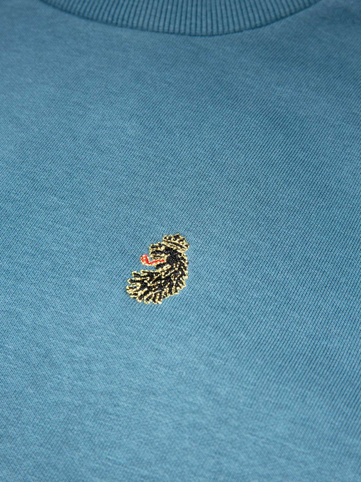 Men's blue sweatshirt with crew neck, detail view