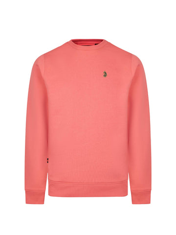 Men's red sweatshirt with crew neck, front view