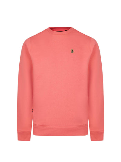 Men's red sweatshirt with crew neck, front view