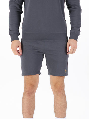 Men's grey shorts with drawstring waistband.