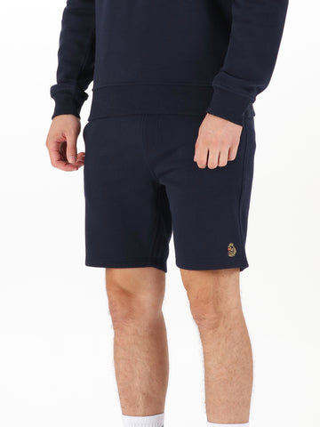 Men's navy shorts with drawstring waistband.