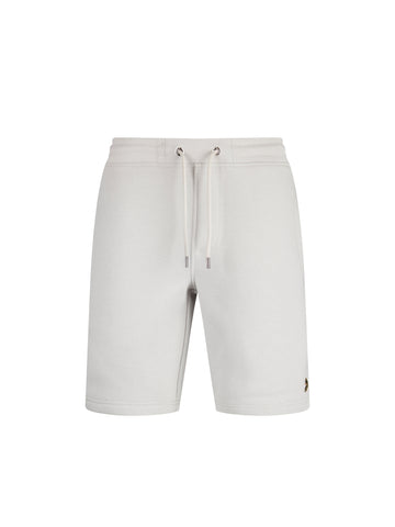 Men's grey shorts with drawstring waistband, front view