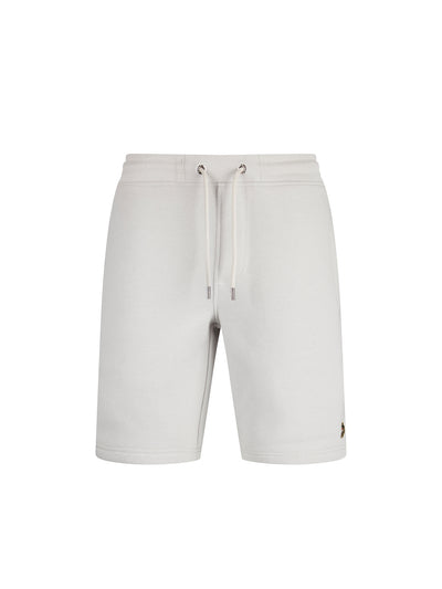 Men's grey shorts with drawstring waistband, front view