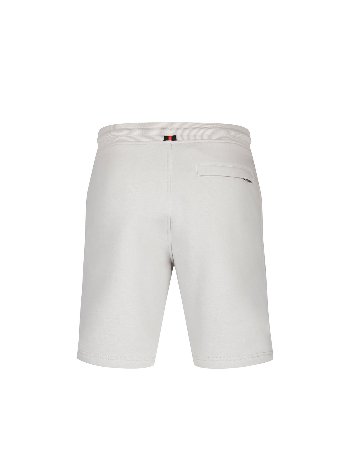 Men's grey shorts with drawstring waistband, back view