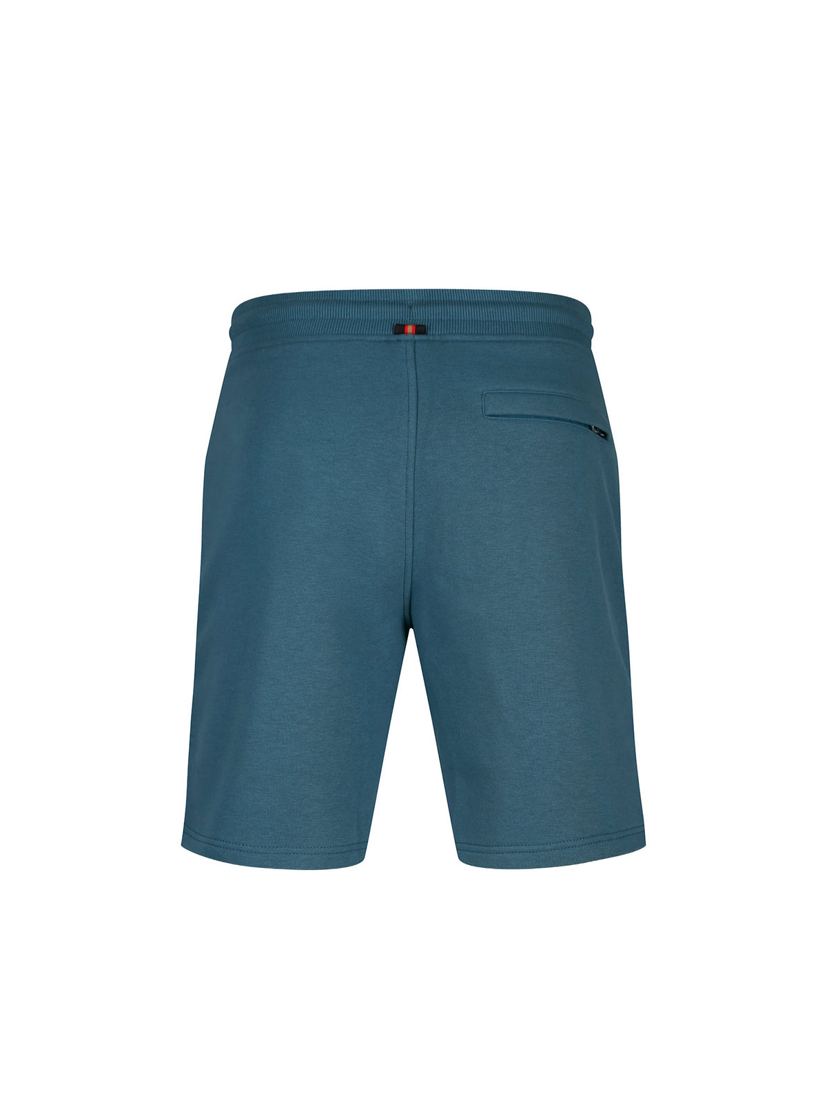 Men's blue shorts with drawstring waistband, back view