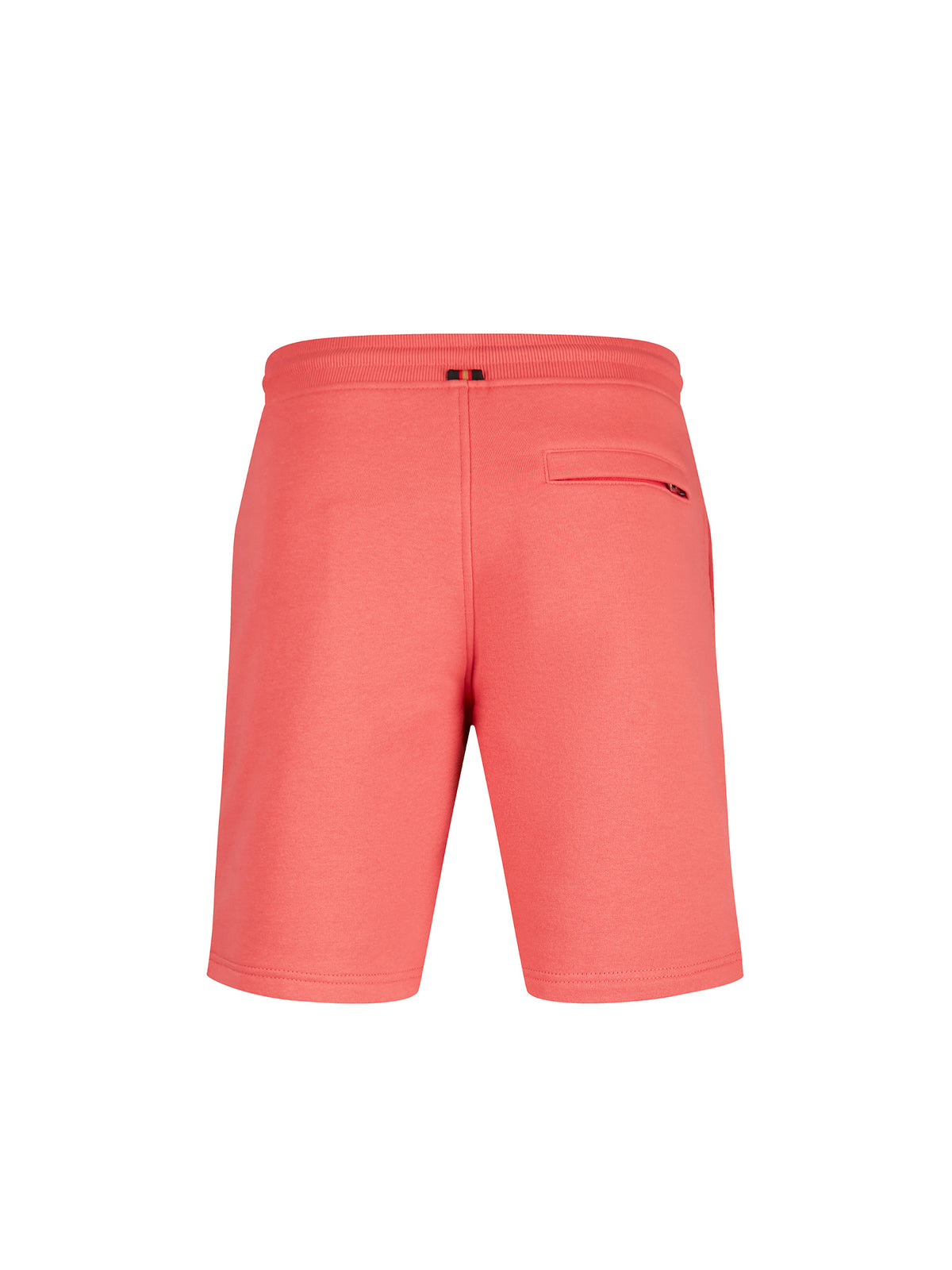 Men's red shorts with drawstring waistband, back view
