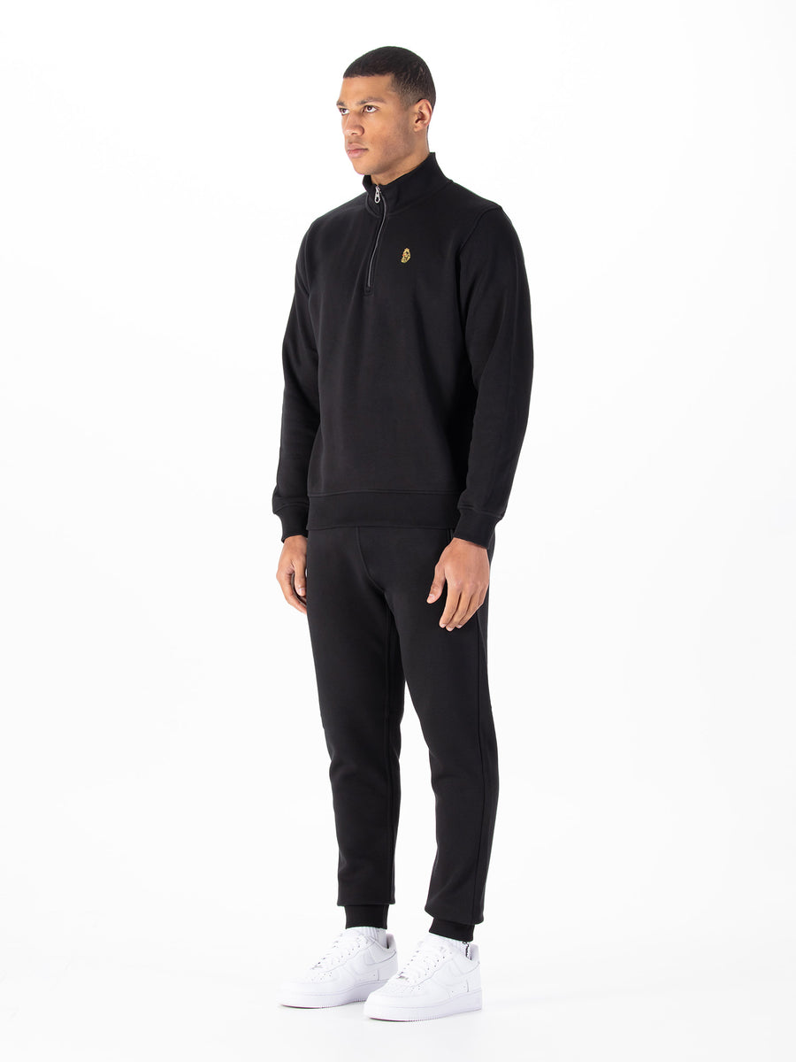LUKE SYDNEY 1000 Tracksuit - Black Cotton Fleece Sweat Set with Funnel ...