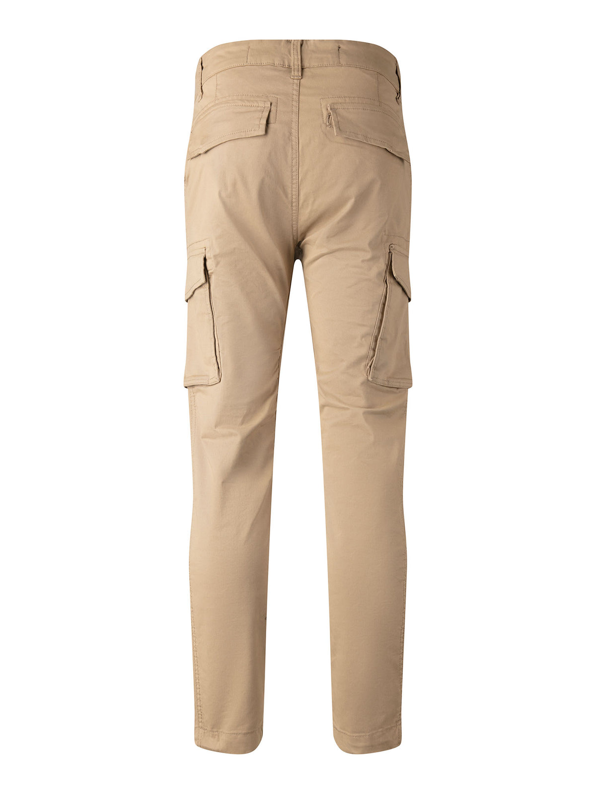 Men's beige cargo trousers with cargo pockets.