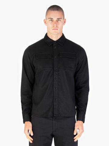 Men's black shirt with button-up front.