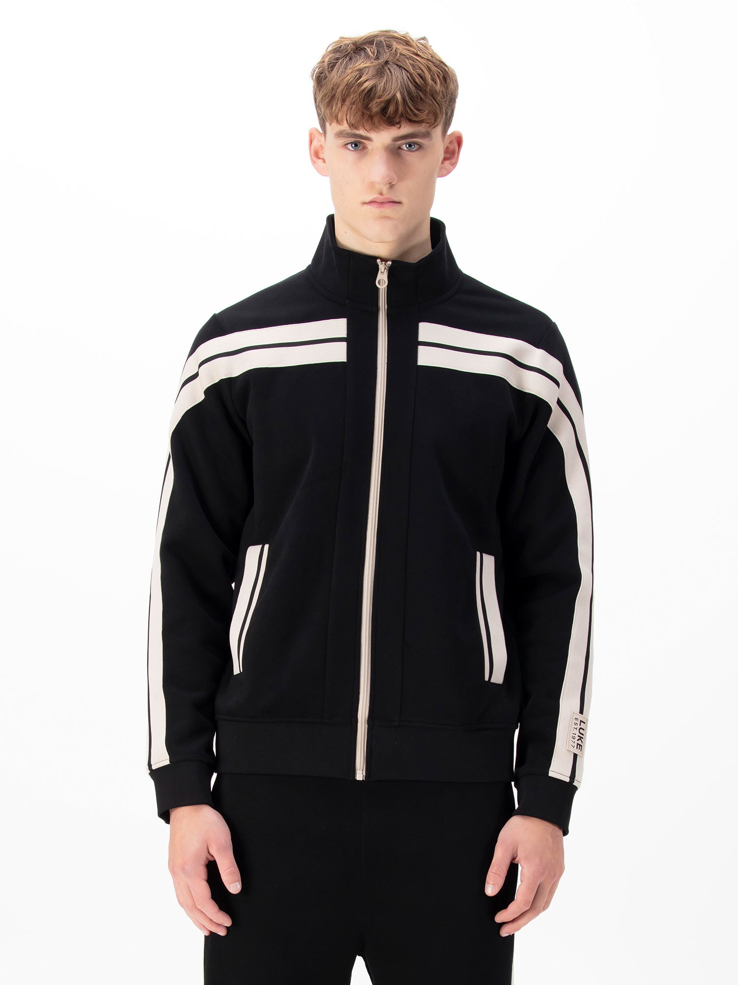 LUKE 1977 DUKE Black Zip-Through Sweatshirt with Funnel Neck