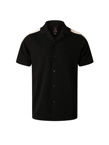 Men's black shirt with button-up front.