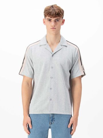 Men's grey shirt with button-up front.