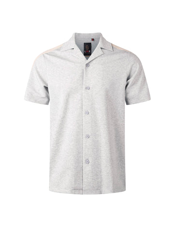 Men's grey shirt with button-up front.