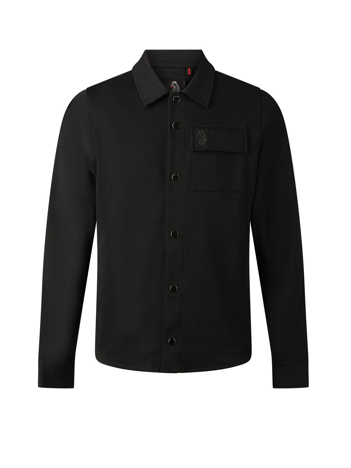 Men's black shirt with button-up front.