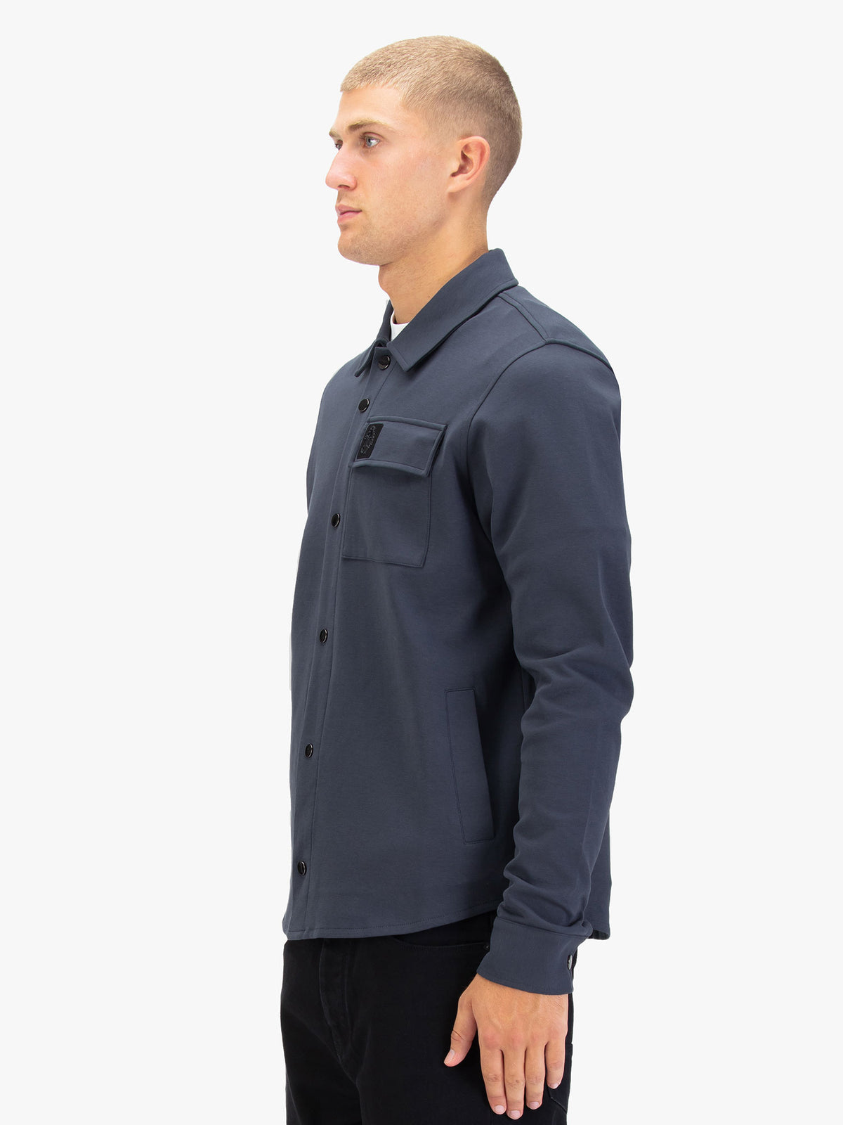 Men's grey shirt with button-up front.