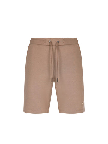 Men's brown shorts with drawstring waistband, front view