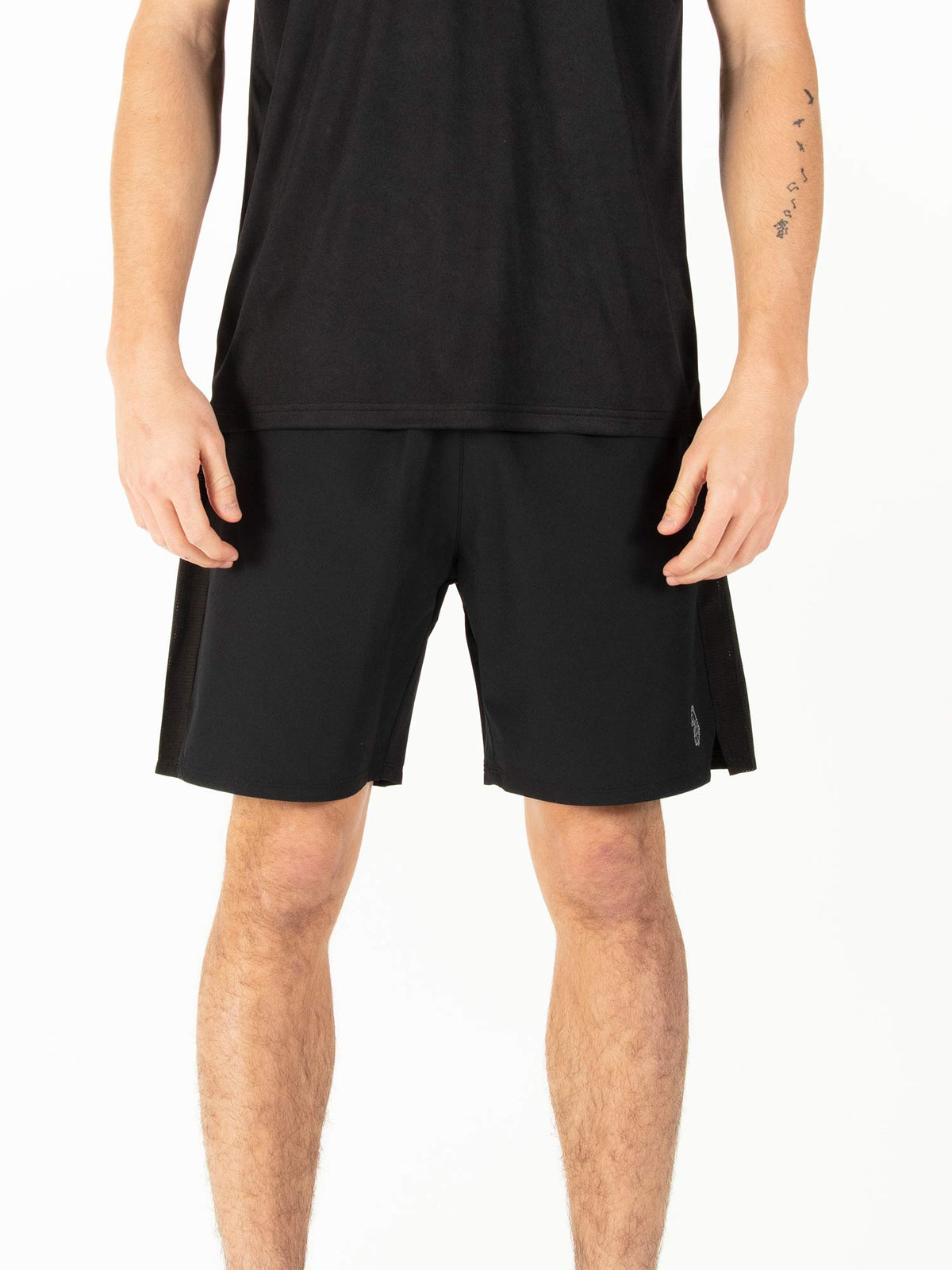Men's black shorts with drawstring waistband.