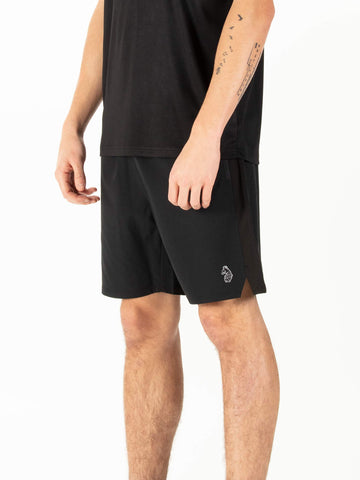 Men's black shorts with drawstring waistband.