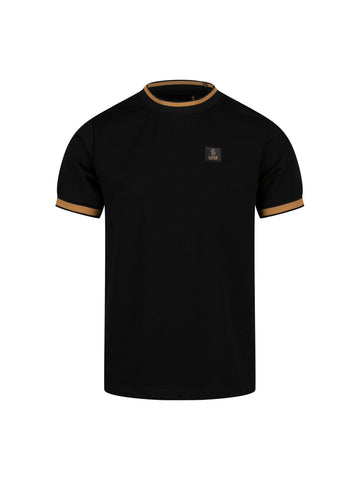 Men's black t-shirt with crew neck and short sleeves, front view