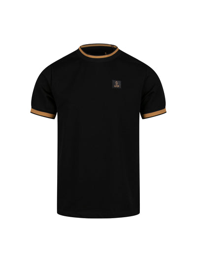 Men's black t-shirt with crew neck and short sleeves, front view