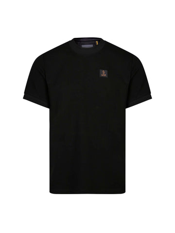 Men's black t-shirt with crew neck and short sleeves, front view