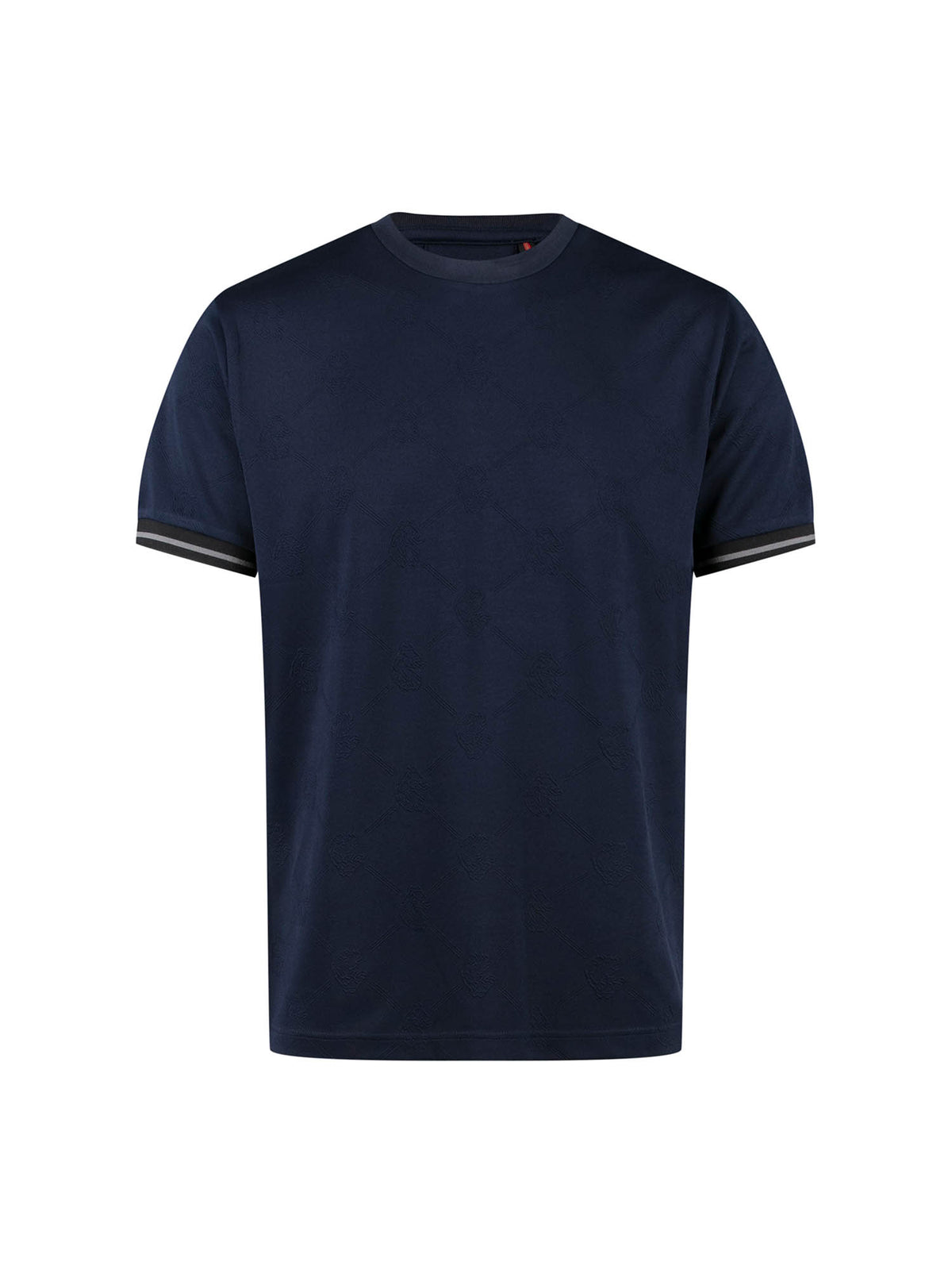 Men's navy t-shirt with crew neck and short sleeves - front view.