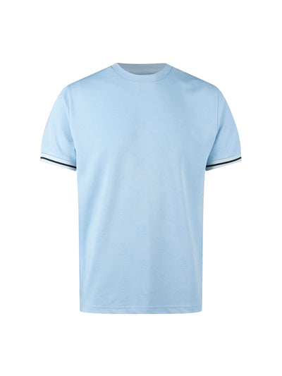 Men's blue t-shirt with crew neck and short sleeves - front view.
