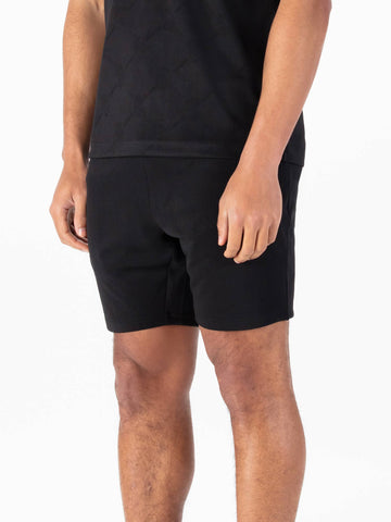 Men's black shorts with drawstring waistband.