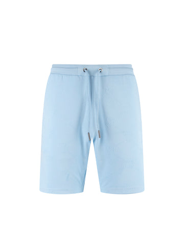Men's blue shorts with drawstring waistband.