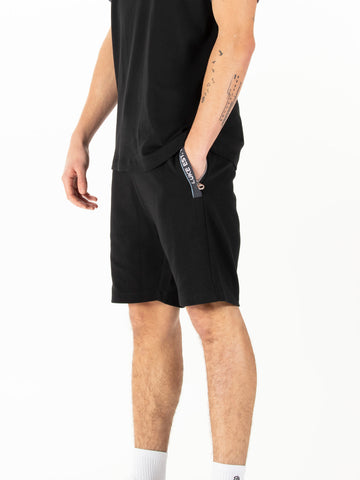 Men's black shorts with drawstring waistband.