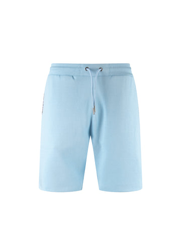 Men's blue shorts with drawstring waistband.