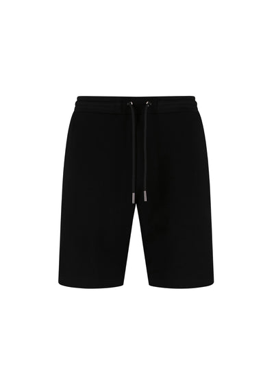 Men's black shorts with drawstring waistband, front view