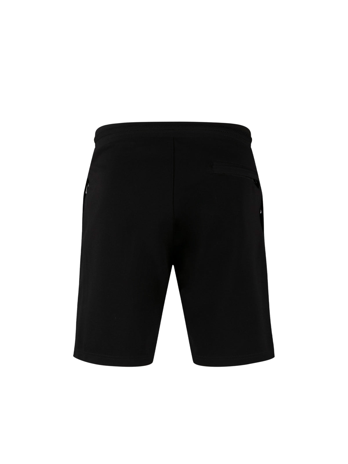 Men's black shorts with drawstring waistband, back view