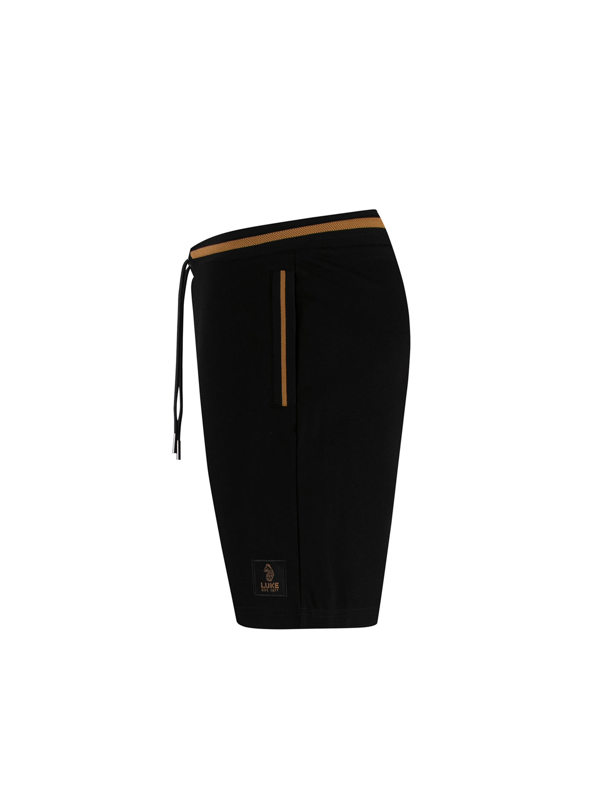 Men's black shorts with drawstring waistband.