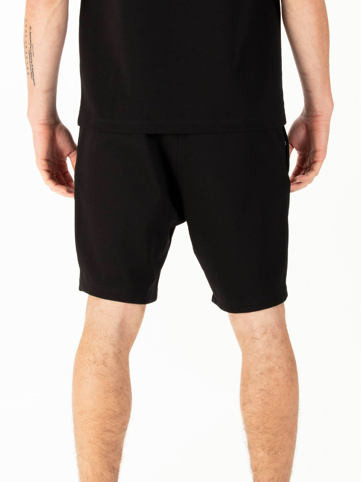 Men's black shorts with drawstring waistband.
