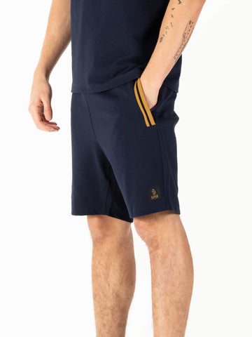 Men's navy shorts with drawstring waistband.